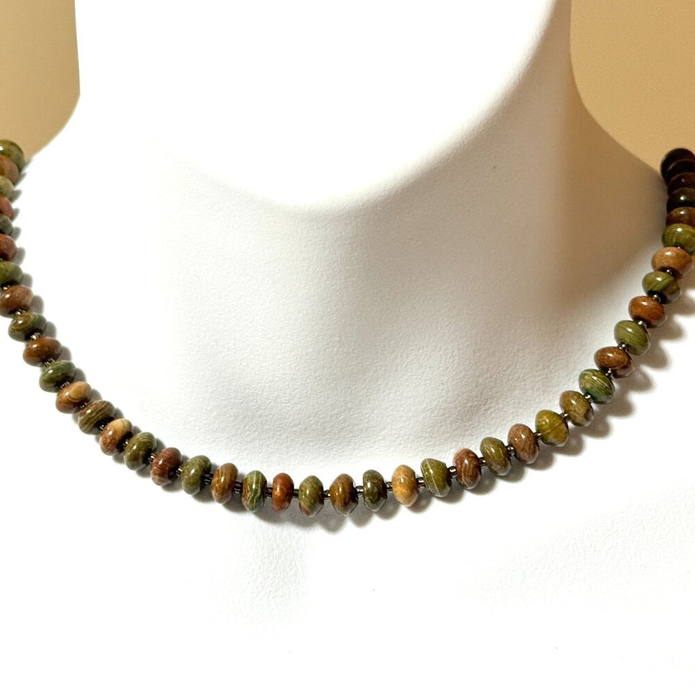 Genuine Earthy Polychrome Jasper Short Necklace,Genuine Gemstone Beaded Necklace
